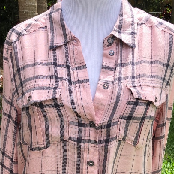 Paige pink plaid button down top - Picture 3 of 6